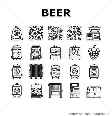 beer production brewery factory icons set vector 96098695