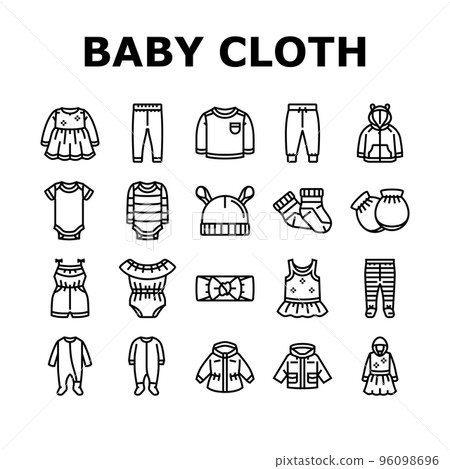 baby child infant fashion cloth icons set vector baby child infant fashion cloth icons set vector 96098696