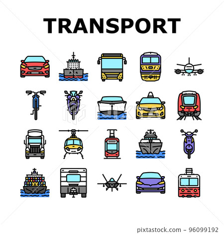 transport truck car vehicle ship icons set vector 96099192