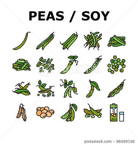 soy bean food pea green icons set vector soy bean food pea green icons set vector 96099198