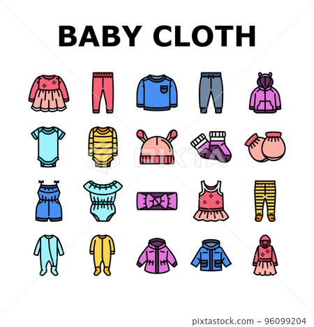 baby child infant fashion cloth icons set vector 96099204