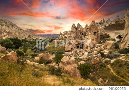 houses carved into the rock in Zelve. 96100053
