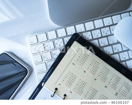Business image of calendar, notebook, personal computer, smartphone 96100107