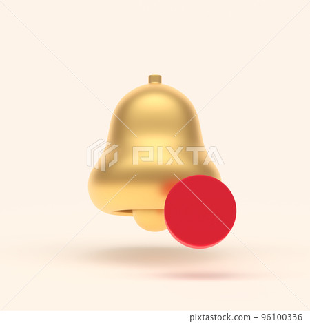 3d simple gold notification bell with red circle isolated on pastel background. Hight quality 3D illustration. 96100336