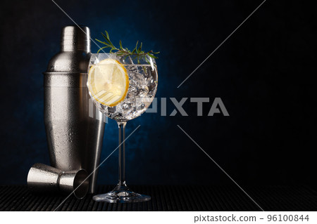 Cocktail shaker and gin tonic cocktail 96100844
