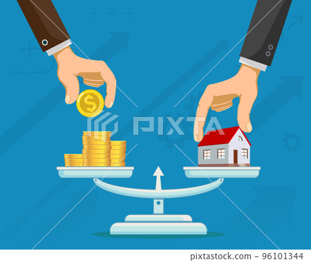 House and money lie on the scales. - Stock Illustration [96101344] - PIXTA