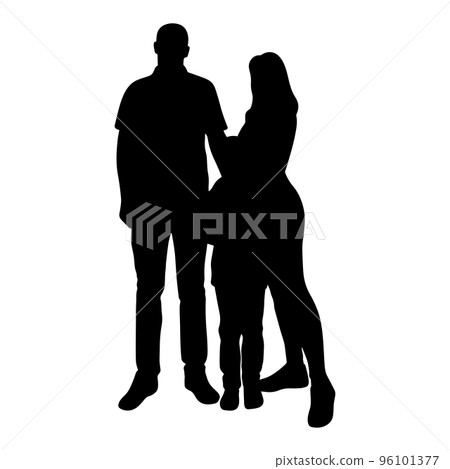 Family silhouette vector. Man woman and child black stencil Family silhouette vector. Man woman and child black stencil 96101377