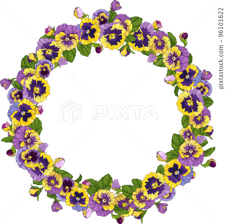 round frame with pansy flowers, wreath for background, texture, pattern, frame or border.vector illustration of pansies floral round frame with pansy flowers, wreath for background, texture, pattern, frame or border.vector illustration of pansies floral 96101622