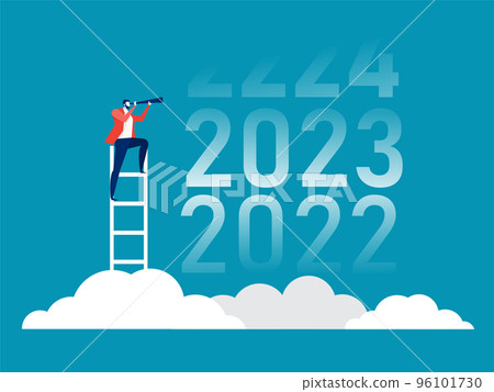 Business vision with binoculars for opportunities in spyglass on 4Q  of 2021,2022,2023,2024  the target futher 96101730