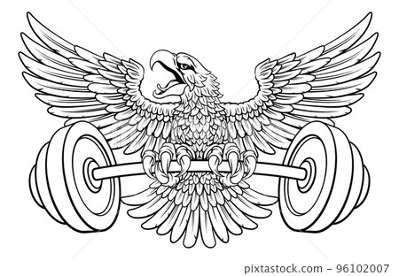 Bald Eagle Hawk Weight Lifting Mascot And Barbell Bald Eagle Hawk Weight Lifting Mascot And Barbell 96102007