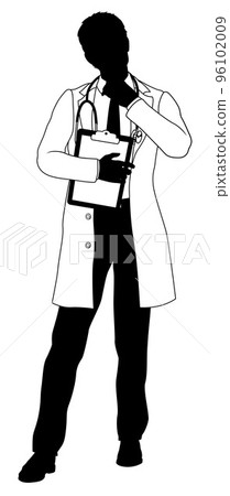 Doctor Man and Clipboard Medical Silhouette Person Doctor Man and Clipboard Medical Silhouette Person 96102009