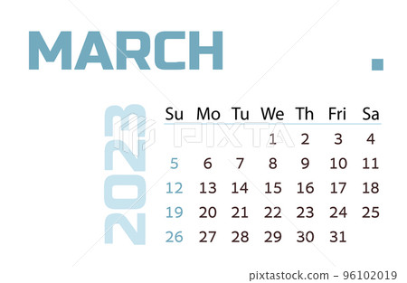 Calendar for the month of March 2023. blue Horizontal calendar 96102019