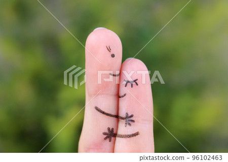 Fingers art of mother hugs her daughter. 96102463