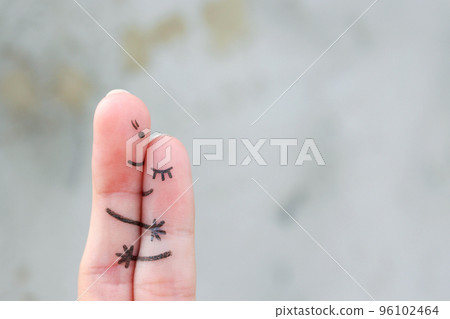 Fingers art of mother hugs her daughter. Fingers art of mother hugs her daughter. 96102464