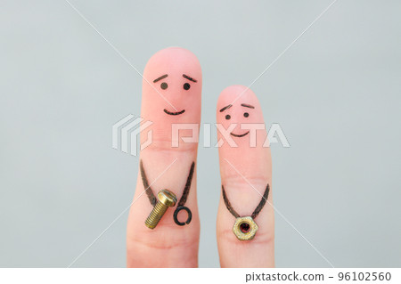 Fingers art of happy family. Concept father teaches son to repair. Fingers art of happy family. Concept father teaches son to repair. 96102560