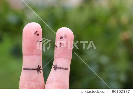 Fingers art of couple met after a long separation. Fingers art of couple met after a long separation. 96102587
