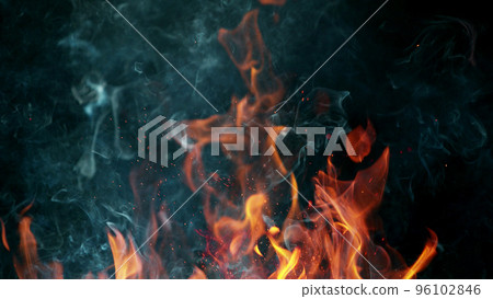 Fire flames isolated on black background. 96102846