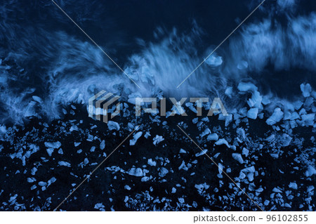 Aerial view of ice floes and icebergs on Diamond beach, Iceland. Aerial view of ice floes and icebergs on Diamond beach, Iceland. 96102855