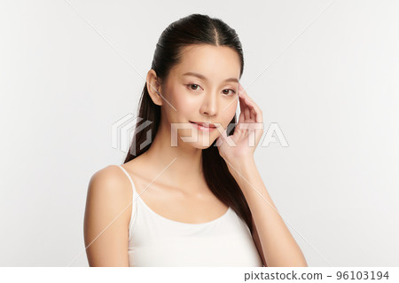 Beautiful young asian woman with clean fresh skin on white background, Face care, Facial treatment, Cosmetology, beauty and spa, Asian women portrait. 96103194