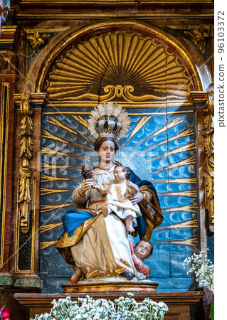 Inside the catholic church of San Nicolas de Bari in Burgos, Spain, located next to the Camino de Santiago 96103372