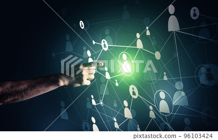 Creating modern wireless technologies as means of communucation and networking on dark background Creating modern wireless technologies as means of communucation and networking on dark background 96103424
