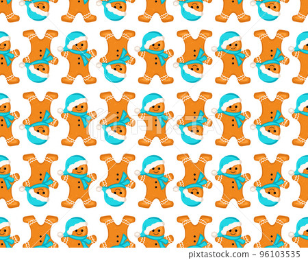 Seamless pattern from gingerbread man cookies, print for new year, Christmas and winter holidays. Vector flat illustration 96103535