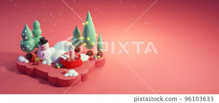 3 d rendering illustration. Background with Christmas scene for web greeting card or invitation to the Xmas party. 3 d rendering illustration. Background with Christmas scene for web greeting card or invitation to the Xmas party. 96103633