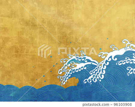 大浪金色折屏背景素材 96103908