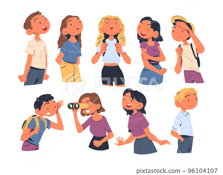 People Characters Looking Into the Distance with Curious Face Vector Set 96104107