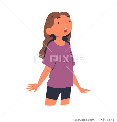 Happy Woman Character Looking Into the Distance Gasping with Amazement Vector Illustration Happy Woman Character Looking Into the Distance Gasping with Amazement Vector Illustration 96104323