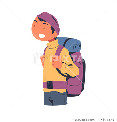 Happy Man Character with Backpack Looking Into the Distance with Curious Face Vector Illustration 96104325