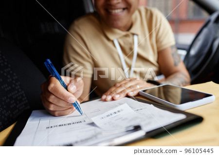 Close Up Of Delivery Worker Close Up Of Delivery Worker 96105445