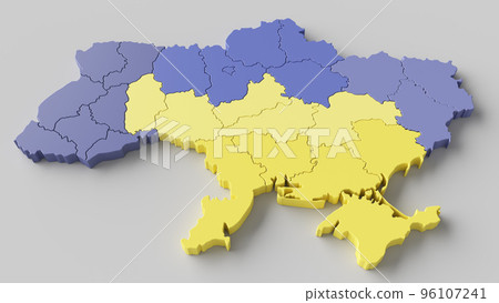 Ukraine Map with all Oblaste - very detailed - 3D Rendering 96107241