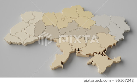 Ukraine Map with all Oblaste - very detailed - 3D Rendering Ukraine Map with all Oblaste - very detailed - 3D Rendering 96107248