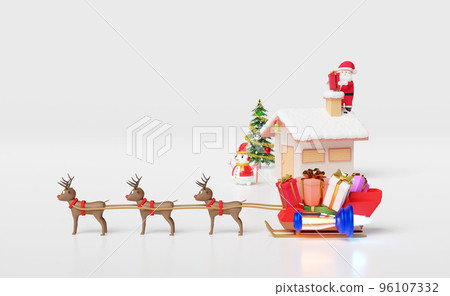 reindeer sleigh with jet engine,santa claus,house, gift box,christmas tree isolated on white background.website or poster or Happiness cards,banner and festive New Year, 3d illustration or 3d render reindeer sleigh with jet engine,santa claus,house, gift box,christmas tree isolated on white background.website or poster or Happiness cards,banner and festive New Year, 3d illustration or 3d render 96107332
