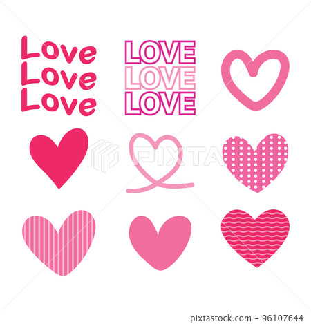 Set of heart hand drawn pattern elements for decoration. Vector illustration 96107644