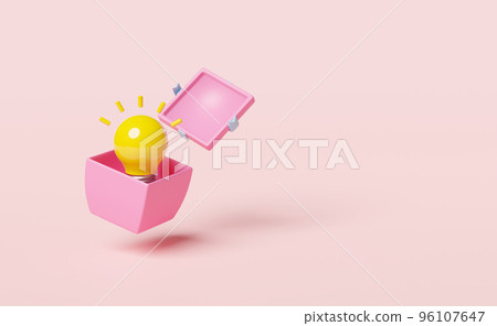 yellow light bulb in pink gift box isolated on pink background.business idea tip concept,minimal abstract,3d illustration or 3d render 96107647