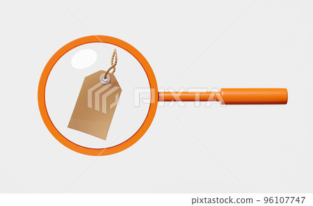 orange magnifying glass with price tags isolated on white background ,minimal web search engine or web browsing concept,3d illustration or 3d render 96107747