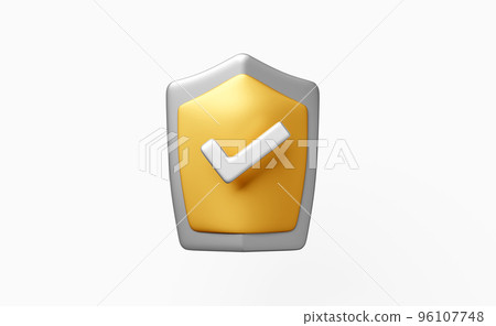 golden shield check isolated on white background.Internet security or privacy protection or ransomware protect concept,3d illustration or 3d render 96107748