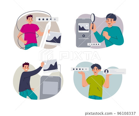 Set men are designers of mobile applications and websites. Ui ux designer arrangement interface elements. Vector illustration  flat style 96108337