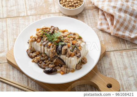Soft Tofu with pork gravy sauce,Steamed soy bean tofu curd with minced pork carrot onion and shiitake mushroom in gravy sauce Soft Tofu with pork gravy sauce,Steamed soy bean tofu curd with minced pork carrot onion and shiitake mushroom in gravy sauce 96108421