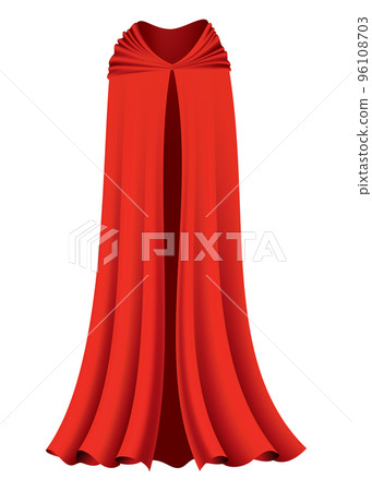 Superhero red cape in front view. Scarlet fabric silk cloak. Mantle costume or cover cartoon vector illustration 96108703