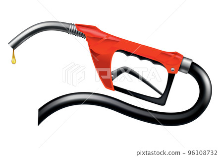 Fuel nozzle with oil drop, handle pump with hose. Vector illustration of oil dripping. Power and energy concept Fuel nozzle with oil drop, handle pump with hose. Vector illustration of oil dripping. Power and energy concept 96108732