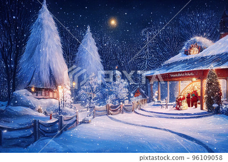 Beautiful winter house and christmas tree on the mountain 96109058