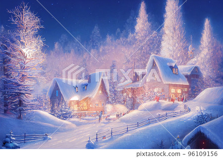 Beautiful winter house and christmas tree on the mountain 96109156