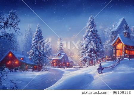 Beautiful winter house and christmas tree on the mountain 96109158