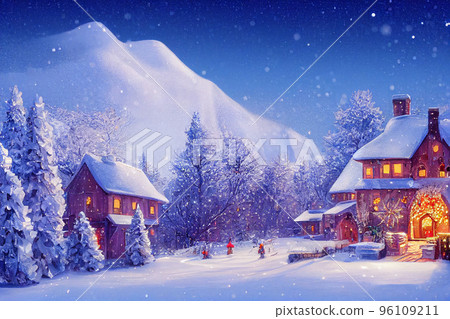 Beautiful winter house and christmas tree on the mountain 96109211