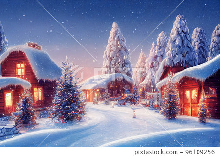 Beautiful winter house and christmas tree on the mountain Beautiful winter house and christmas tree on the mountain 96109256