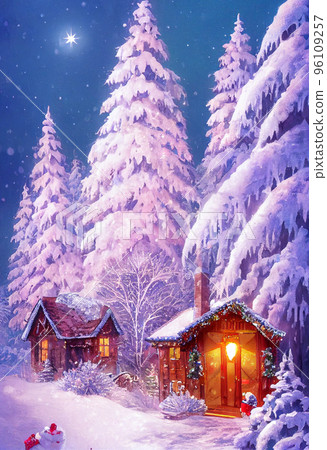 Beautiful winter house and christmas tree on the mountain 96109257
