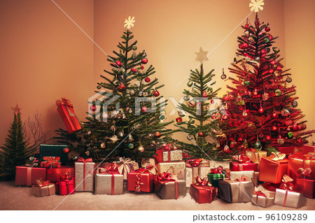 Many presents around the Christmas tree 3D illustration 96109289